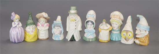 Ten Royal Worcester candle snuffers